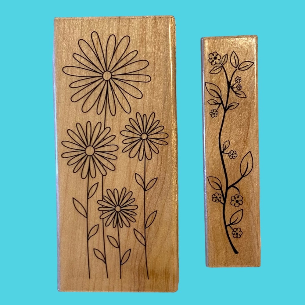 Lot of 2 Floral Wood Mounted Stamps by Hero Arts